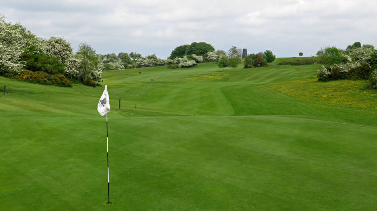 A view of the par 4 14th at Beverley & East Riding Golf Club from behind the green