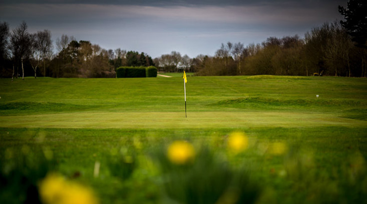 A view of the Par 4 2nd at Hornsea Golf Club, from behind the green