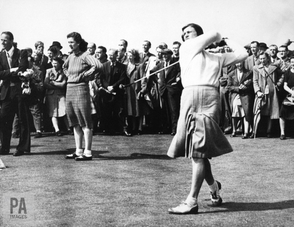 Babe Zaharias tees off in the 1947 British Ladies Amateur Championship
