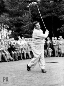 Ed 'Porky' Oliver, teeing off during the 1953 Ryder Cup