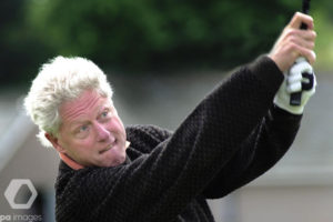 Former US President Bill Clinton playing at St Andrews Old Course a couple of weeks before his visit to Harrogate, England