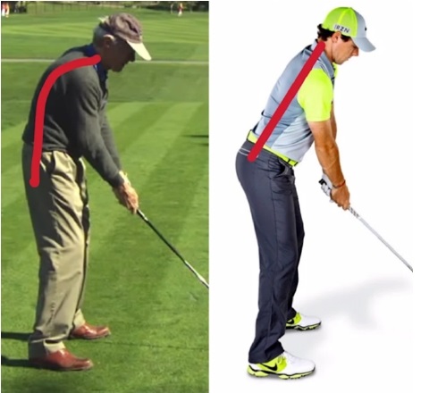 A shot of Clint Eastwood and the modification required to straighten his back at address