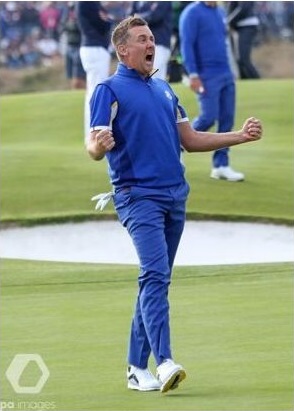 Iconic Image of Ian Poulter celebrating Europe's victory at the 2018 Ryder Cup