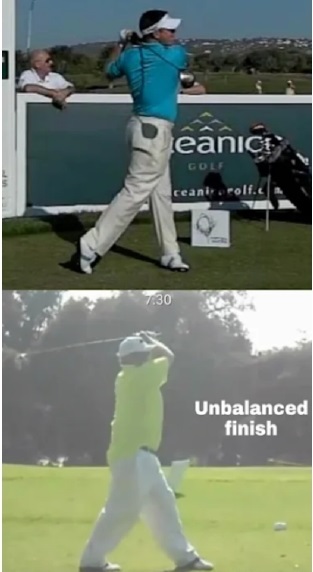 A shot of Jack Nicholson and how he finishes his swing in an unbalanced manner