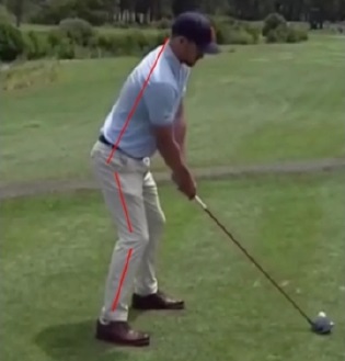 An illustration on how Justin Timberlake suffers from early weight shift which kills the distance the ball is hit