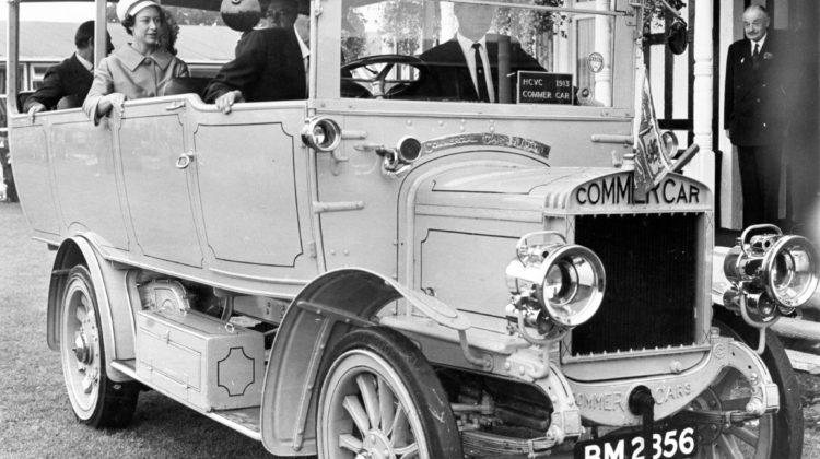 A photo of Princess Margaret, riding in a 1913 Commer Shooting-brake at the Royal Show at Stoneleigh Abbey, Warwickshire