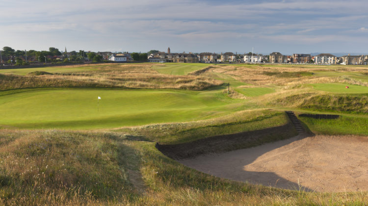 A view of the 17th (Alps) green guarded by the famous Sahara bunker - Photo Credit Mark Alexander, by kind permission of Prestwick Golf Club