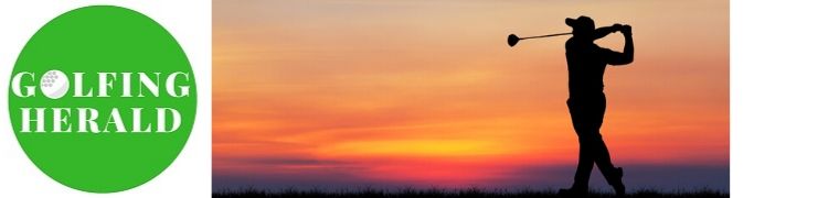 Golfing Herald Logo and a Silhouette of a Golfer against a beautiful sunset