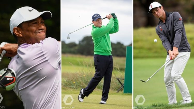 A collage of Tiger Woods, Tom Watson and Viktor Hovland...selected by Sam for his Fantasy Fourball