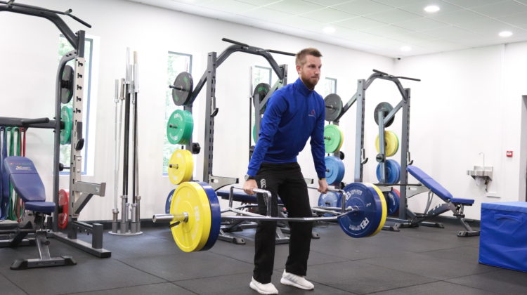 Deadlift (stood in bar) ~ aim of this drill is to increase strength and power from the ground-up, which is where the speed and control of a good golf-swing are created from. This exercise also improves posture and core strength...Photo by kind permission of SV Golf Performance