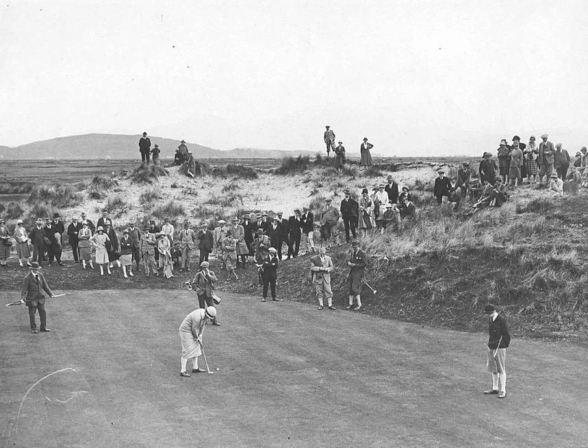 A photo of Cecil Leitch putting on the 12th in the 1926 British Ladies Amateur Championship, by kind permission of Royal St. David's Golf Club
