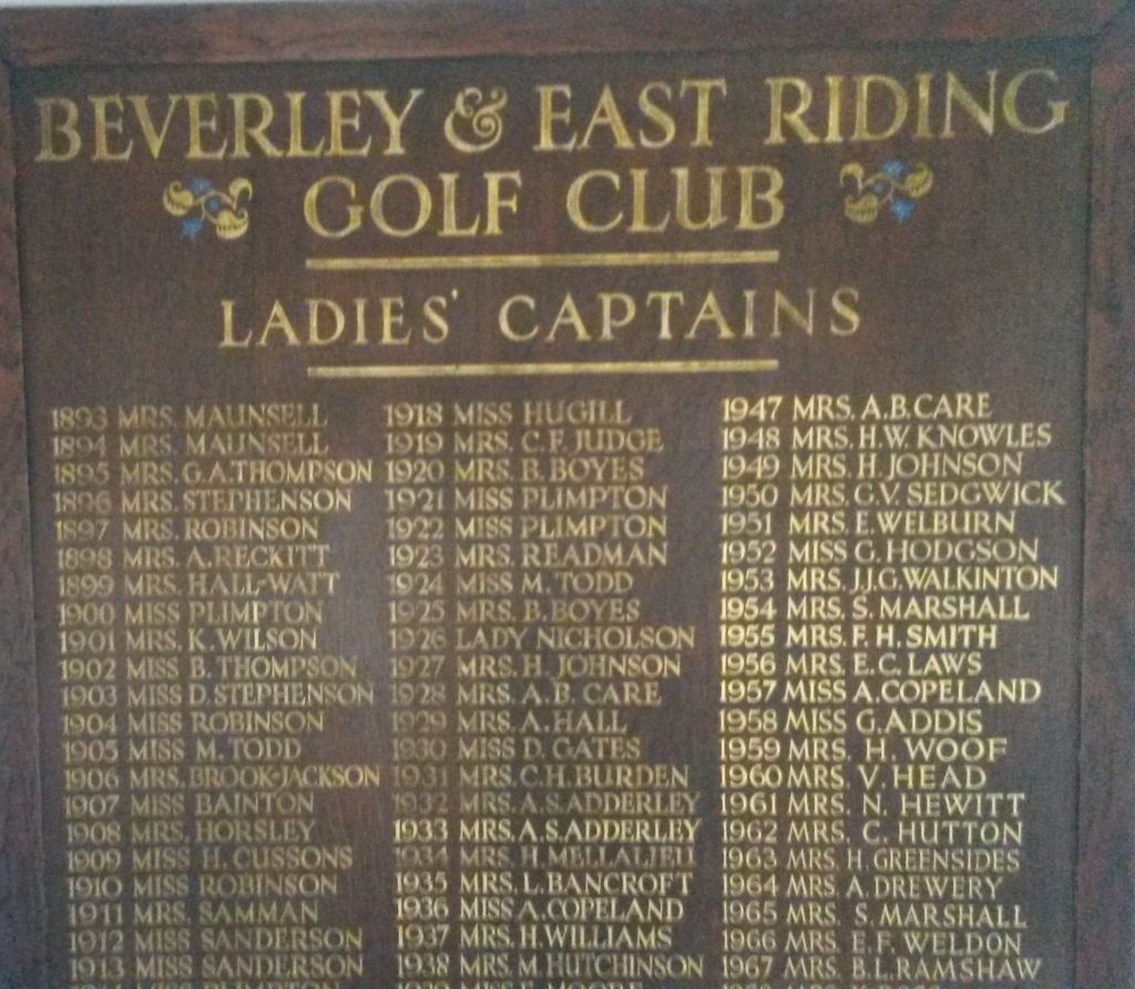 A photo of the Ladies' Captains Honours Board, by kind permission of Beverley & East Riding Golf Club
