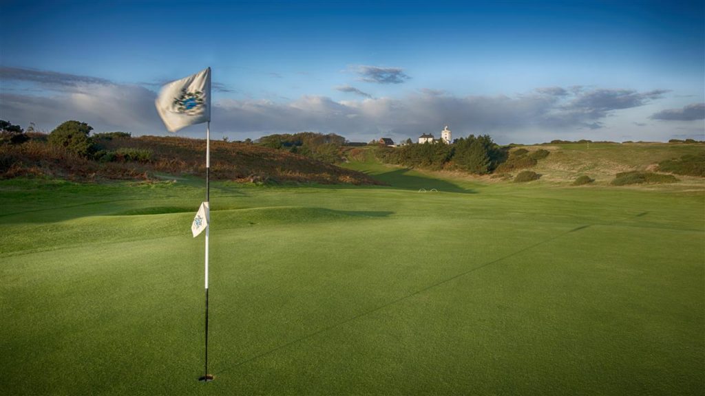 A photo of the course with the clubhouse on the horizon, by kind permission of Royal Cromer Golf Club
