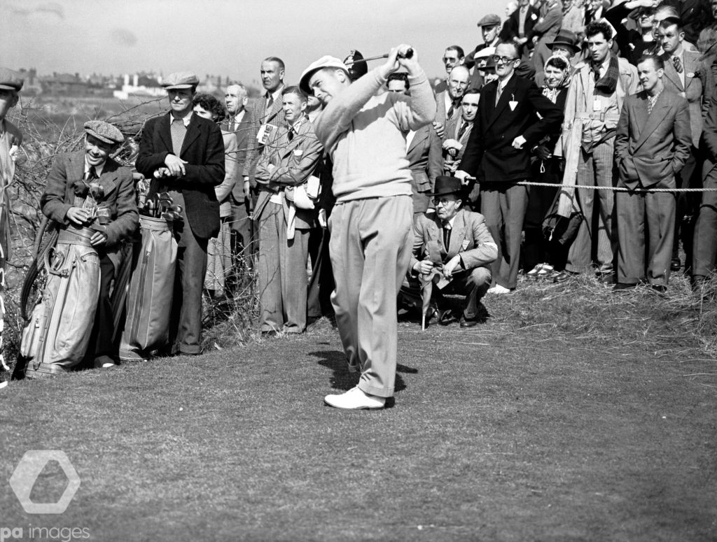 A photo of Ronnie White driving on the Par 4 11th Hole at Royal Birkdale in the 1951 Walker Cup