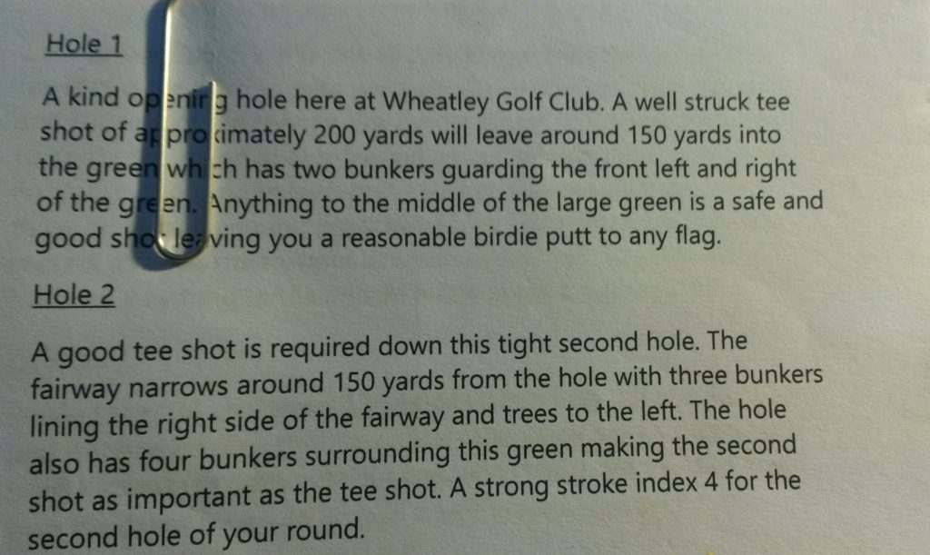 A photo of the Professional's Tips for Holes 1 and 2 at Wheatley Golf Club