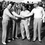 From L to R...Ronnie White (GB), Joe Carr (GB), Frank Stranahan (USA) and William Campbell (USA) congratulate each other at the 36th hole after their foursomes match finished A/S