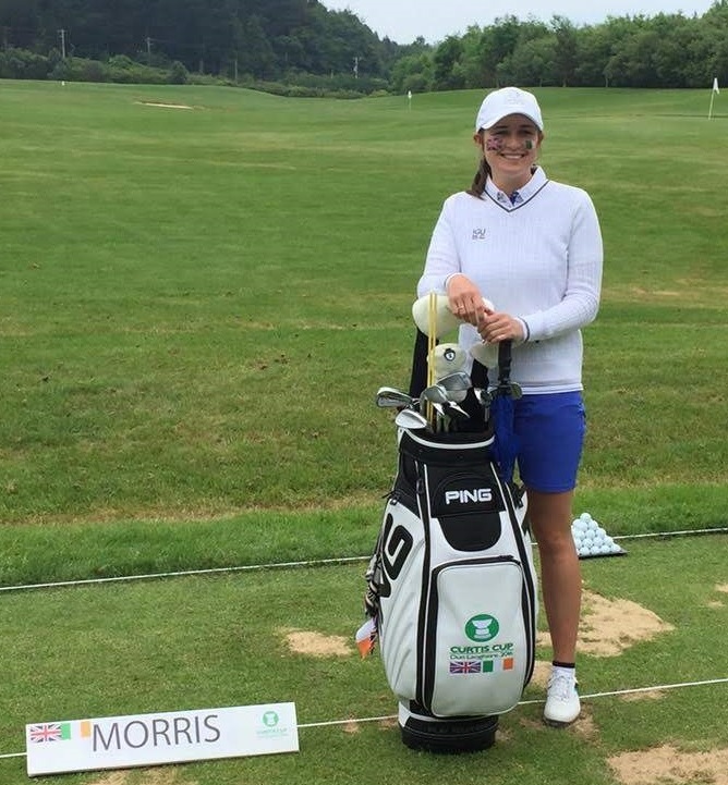 A photo of Rochelle Morris on the practice range during the 2016 Curtis Cup, by kind permission of Rochelle Morris