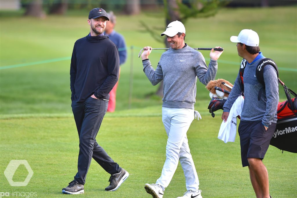 Fantasy Fourball ~ Justin Timberlake and Rory McIlroy (pictured above) vs. Tiger Woods and Rochelle