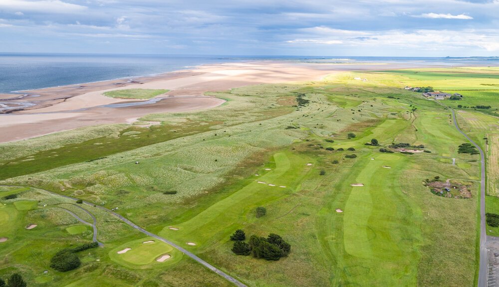 An Aerial view of the Championship Links at Goswick (Photo Credit: Sky Vantage Productions), by kind permission of Goswick Golf Club