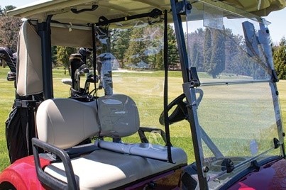 A photograph of a Golf Cart adapted for the Coronavirus, by kind permission of Robin Suntheimer