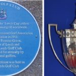 Photographs of the Blue Plaque commemorating the first Leeds Cup in 1902 at Leeds Golf Club and the actual Leeds Cup