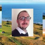 From Left to Right...Front cover of 'The Golf Lover's Guide to Scotland', a profile photo of Michael Whitehead, Front cover of 'The Golf Lover's Guide to England'...all set against a backdrop of Gullane Golf Course No. 1