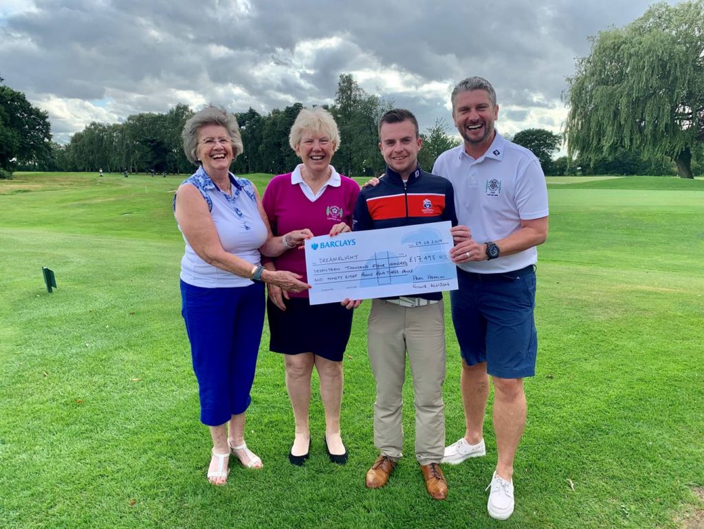 Presenting a Cheque for £17,498.03...from Left to Right - Patricia Pearce MBE, Gillie Allison, Aidan Healey, Paul Hemlin...by kind permission of Paul Hemlin