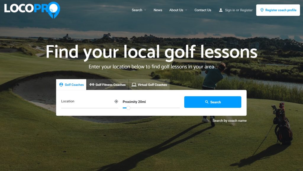 The LocoPro Home Page enables golfers to commence their search for a local golf coach, by kind permission of LocoPro