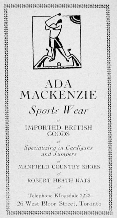 An advert from 1930 for Ada Mackenzie's Sportswear Store, kindly supplied by Margaret McLaren