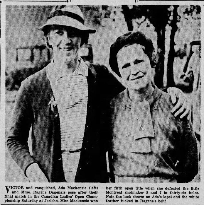 Photograph of Ada Mackenzie and Ragene Dagenais after the final, kindly supplied by Margaret McLaren