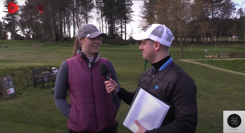 Photograph of Ian Waterhouse interviewing Charlotte Austwick on the 1st Tee at Crosland Heath, by kind permission of ContentLIVE Golf
