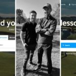 Photograph of Jack Vickery and Tyler Everitt set against a screenshot of the LocoPro Home Page which enables the user to search for a local golf coach, by kind permission of LocoPro