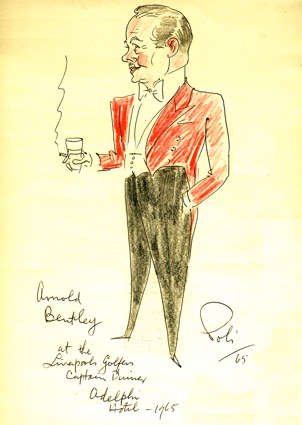 Caricature of Arnold Bentley at the Liverpool Golfers Captains Dinner in 1965, by kind permission of Hesketh Golf Club