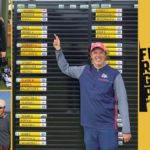 Composite Image with photographs of Freddie Lawrence caddying at the Alfred Dunhill Links Championship and standing next to the St Andrews Links Trophy leaderboard
