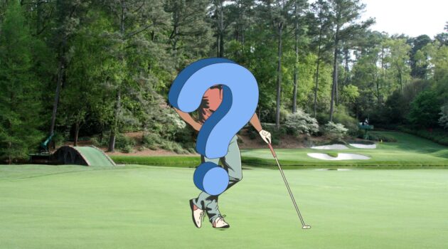 Featured image for Who is Jeff Knox? Background of the 12th hole at Augusta and in the foreground a golfer hidden by a Question Mark