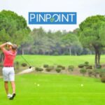 Photograph of a solo golfer teeing off, with the Pinpoint Logo positioned top centre