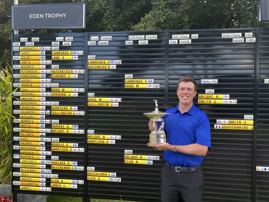 Freddie Lawrence won the Victory Cup in 2023, awarded to the leading qualifier in the St Andrews Links Eden Tournament ... photograph by kind permission of Freddie Lawrence