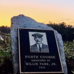 Plaque commemorating Willie Park Jr who designed the North Course at Philmont Country Club ... photograph by kind permission of Philmont Country Club