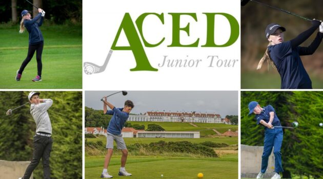 ACED Junior Golf Tour Featured Image ... a collage of junior golfers playing at various courses and the ACED Junior Golf Logo (photographs and logo by kind permission of Aaron Cox)