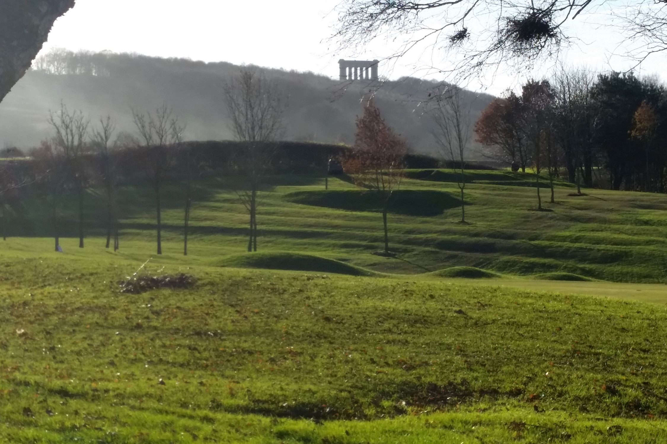 A view from the 3rd green towards the 4th tee, set against the stunning Penshaw Monument ... photograph by kind permission of Wearside Golf Club